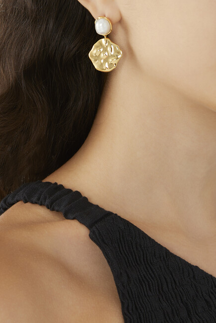 Wave Dangling Earrings, 18k Gold-Plated Brass